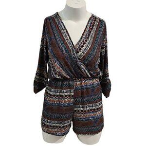 [Espresso] V-neck Roll Up Sleeve Romper - Size XL